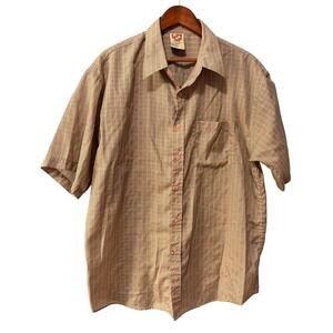 Old‎ Skool Mens Plaid Button Down Shirt Short Sleeve Green Pink Check Large L